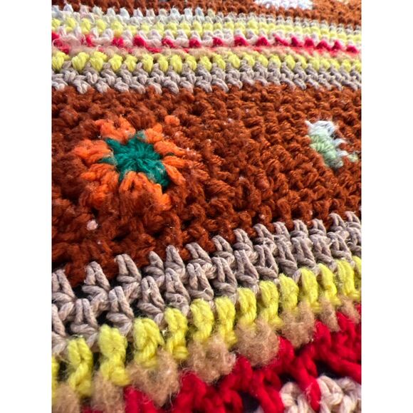 Vintage 70s Handmade Sampler Granny Afghan Crochet Blanket Throw Fringe 38x30 - Picture 2 of 6